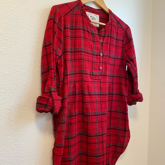 Anthro Holding Horses Red Flannel Shirt Dress - Picture 4 of 13